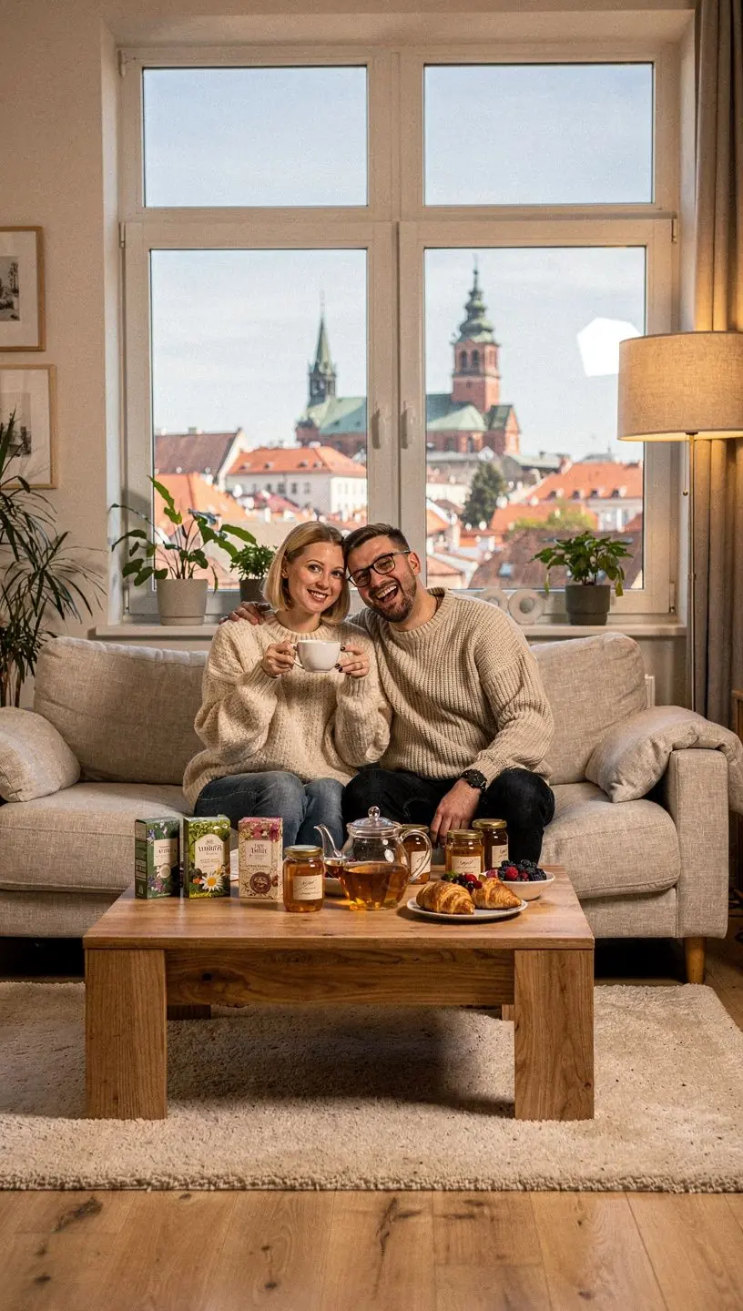 Žmogaus ranka pilanti karštą vandenį į arbatinį su šviežiais žolelių lapais